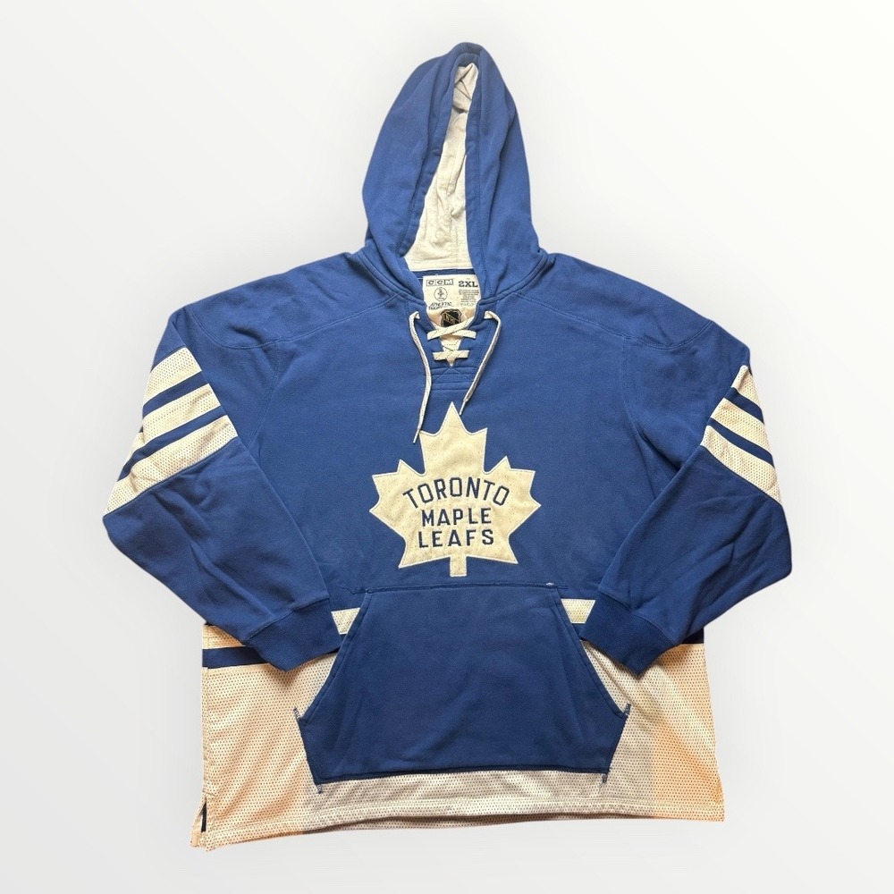 CCM Toronto Maple Leafs Lace Up Jersey Hoodie Blue White Mens 2XL NHL Hockey